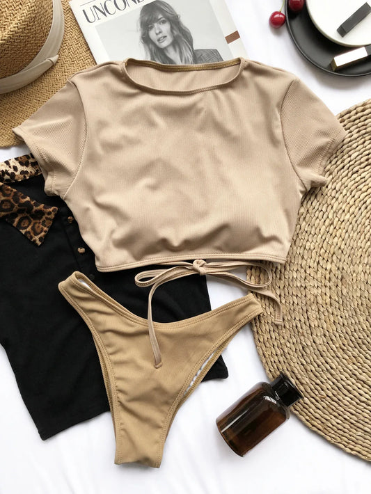 Fashion Solid Bikini Backless Swimsuit - DanaFashionstore