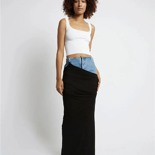 Fashion Black Panel Denim Skirt - DanaFashionstore