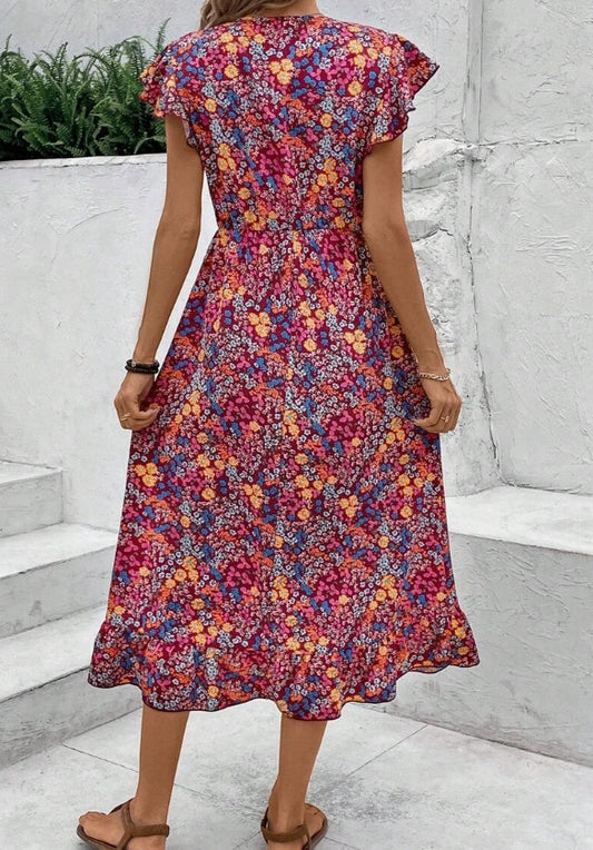 Print V-neck Dress For Women