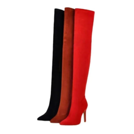 Women Stretch Knee Big Red Boots - DanaFashionstore