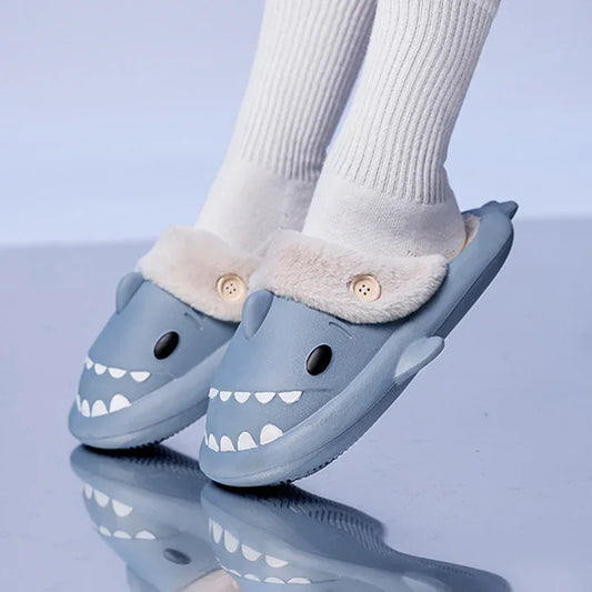 Winter Shark Shoes House Slippers With Button EVA Couple Slippers - DanaFashionstore