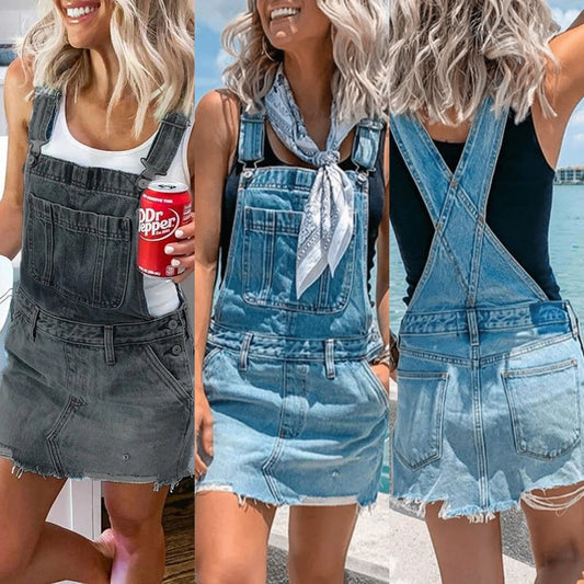 Women's denim skirt suspender skirt