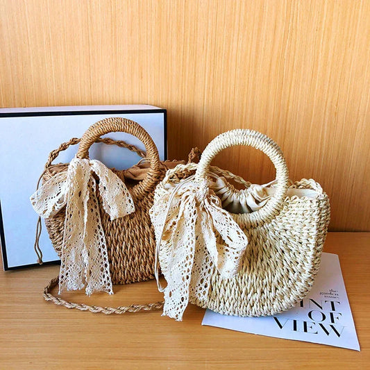 Fashion Western Lace Bow Straw Bag - DanaFashionstore
