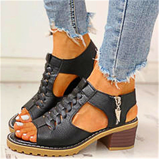 Round Toe Side Zipper Casual Student Sandals