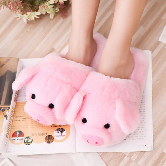 Toot Pig Plush Cotton Slippers Women's Baotou Non-slip Warm Home Indoor Floor Shoes - DanaFashionstore