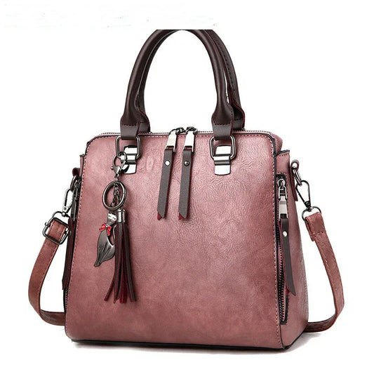 Vintage Handbag Women PU Leather Tassel Top-handle Bag Fashion Lady Tote Luxury Large Capacity Shoulder Bag - DanaFashionstore