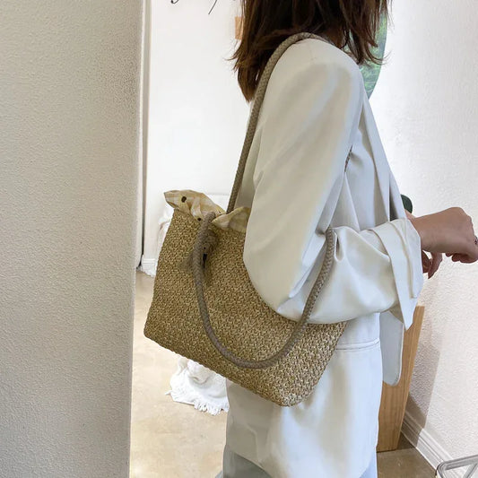 Fashion Women's Summer Straw Bag Tote Shoulder Bags Large Wicker Woven HandBag Female New Braided Raffia Pouch Beach Bag - DanaFashionstore