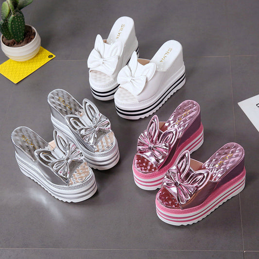 Sandals And Slippers Women'S Shoes Summer And Korean Version Of High-Heeled Wedge-Heeled Thick Bottom, All-Match Non-Slip Inner Heightening, White Outer Wear One-And-A-Half Drag - DanaFashionstore