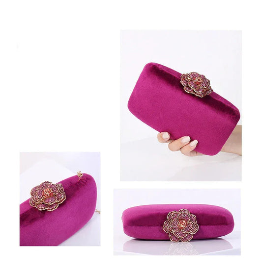 New Diamond Decoration Evening Bag PU Flannel Clutch Bag Chain Satchel Banquet Dress Bag Party Evening Gift Bag Evening Bag - DanaFashionstore