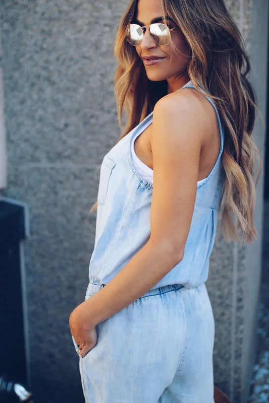 Casual Denim Vest Jumpsuit 2026 - Waist-Cinched Jean Jumpsuit - DanaFashionstore