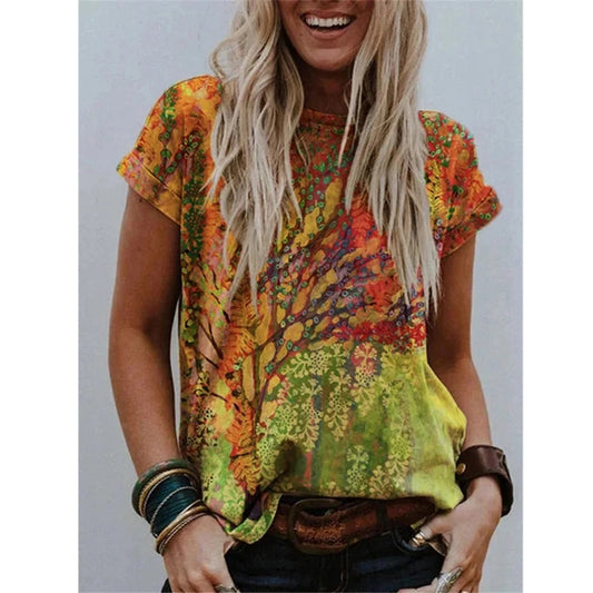 Summer Popular Color Printing Round Neck Short Sleeve T-Shirt - DanaFashionstore