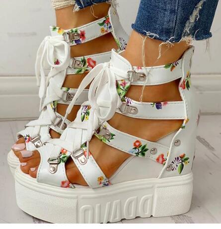 Roman Sandals High Heel Color Matching Cross Strapping Women'S Shoes