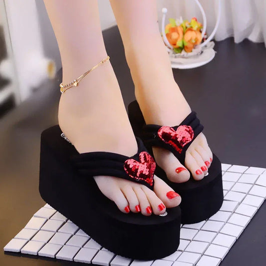 Shining 8cm High-Heeled Flip Flops Handmade Bow - DanaFashionstore
