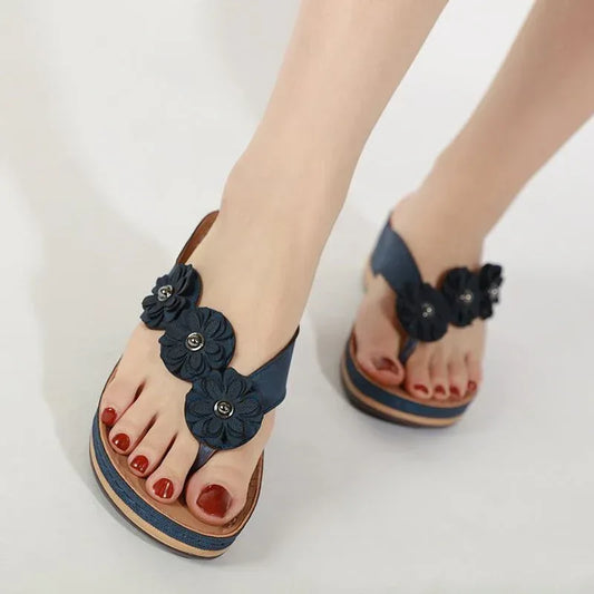 Flowers Sandals Women Retro Style Wedges Shoes Outdoor Beach Shoes Summer - DanaFashionstore