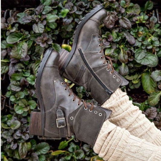Casual low-heeled 43 round toe cross strap Martin boots - DanaFashionstore