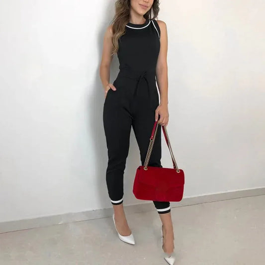 Round Neck Sleeveless Vest Contrast Color Jumpsuit - DanaFashionstore