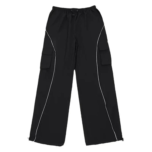 Black Mechanical Style Loose Retro Design Low Waist Casual Pants For Women - DanaFashionstore