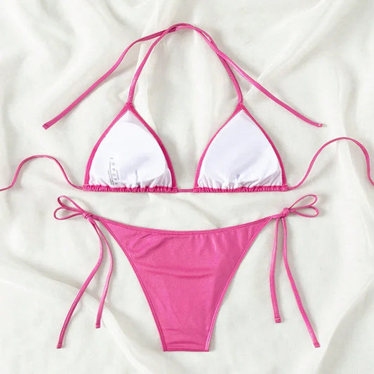 Pure Color Tied Beach Sexy Bikini Hot Spring Split Swimsuit Female Bikini - DanaFashionstore