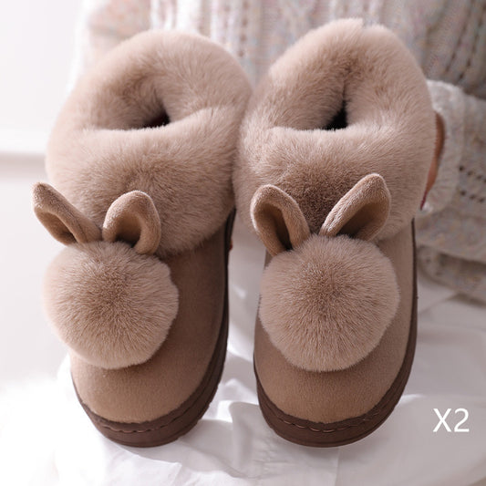 Autumn Winter Cotton Slippers Fur Rabbit Home Warm Thick Bottom Indoor Cotton Shoes Womens Slippers Cute Fluffy Cat Slippers - DanaFashionstore