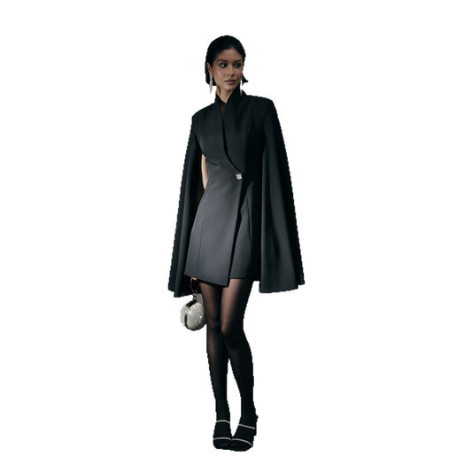 Elegant Cloak Dress 2026 - Slim Solid Color Single Buckle Dress - DanaFashionstore