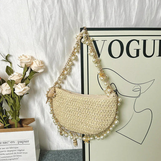 Summer Seaside Holiday Pearl Conch Straw Bag - DanaFashionstore