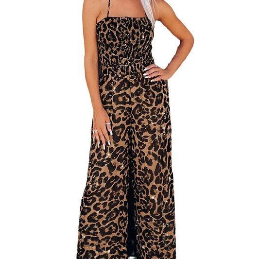 Women's Leopard Print Halter Backless Jumpsuit - DanaFashionstore