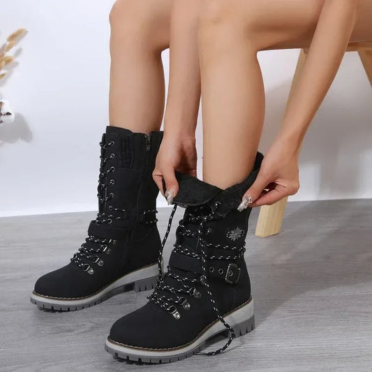 Plus Size Boots Women's Outer Wear Cloth Square Heel Side Zipper - DanaFashionstore