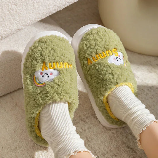 Cute Cartoon Cotton Slippers Thick Bottom Home Slippers Fashion Floor Bedroom Slipper Women Men Couples Warm House Shoes - DanaFashionstore