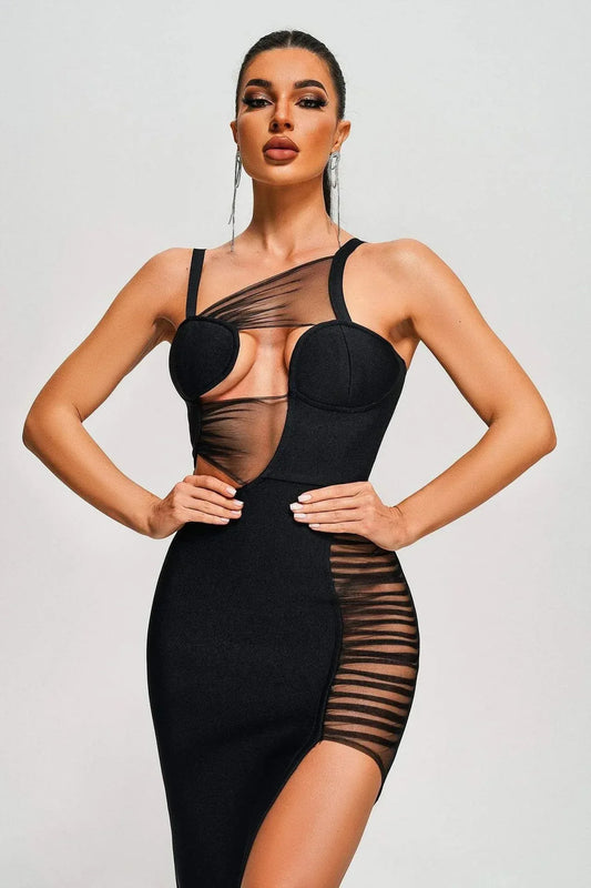 Slit Long Mesh See-through Irregular Dress - DanaFashionstore