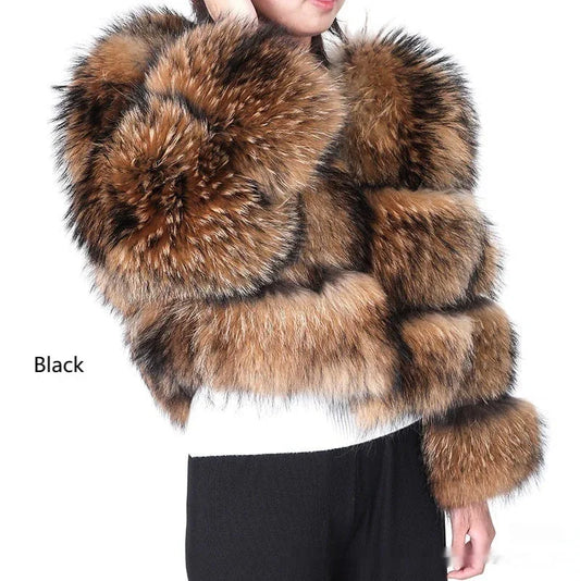 Warm Short Raccoon Fur Women's Clothing Leather Fur Coat - DanaFashionstore
