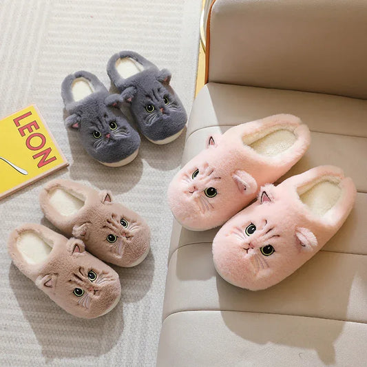 Autumn And Winter Cotton Slippers Men And Women Couple Kitty Cartoon - DanaFashionstore