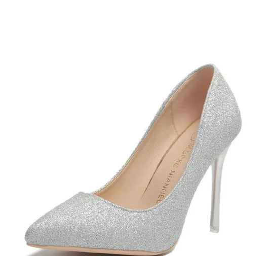 Silver Heels For Women And Black Sexy Everything French Mesh Red Sequins - DanaFashionstore