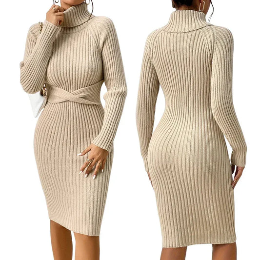 Autumn And Winter Outfit High-neck Slim-fit Sweater Dress - DanaFashionstore