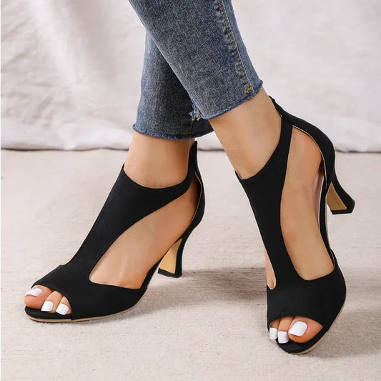 Women's Zippered High Heeled Fish Beak Sandals - DanaFashionstore