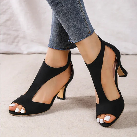 Women's Zippered High Heeled Fish Beak Sandals - DanaFashionstore