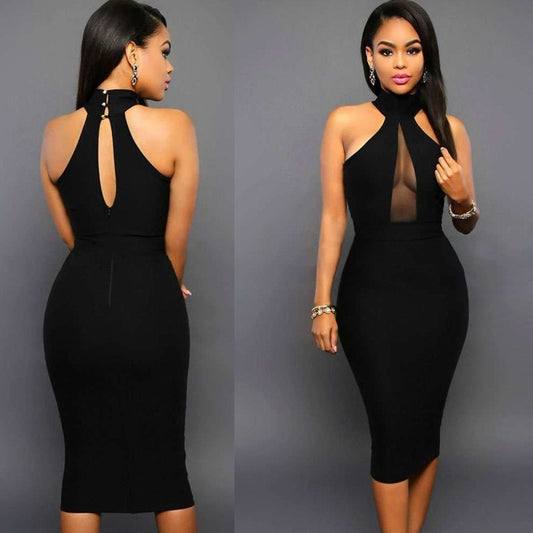 Elegant Halter Neck Party Dress - Midi Evening Dress