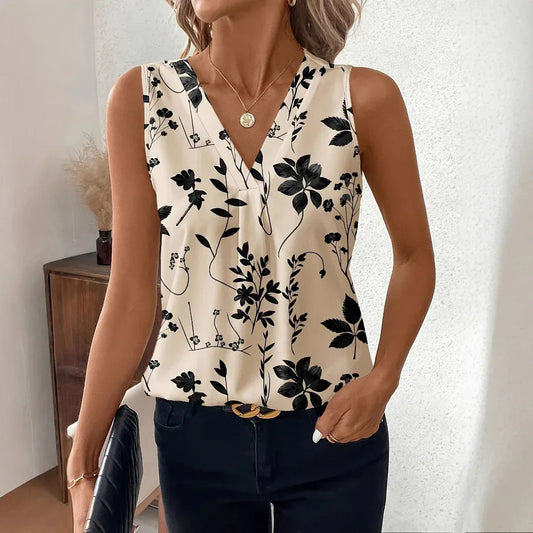 Women's Casual Floral Print Sleeveless V-neck Vest Tops - DanaFashionstore