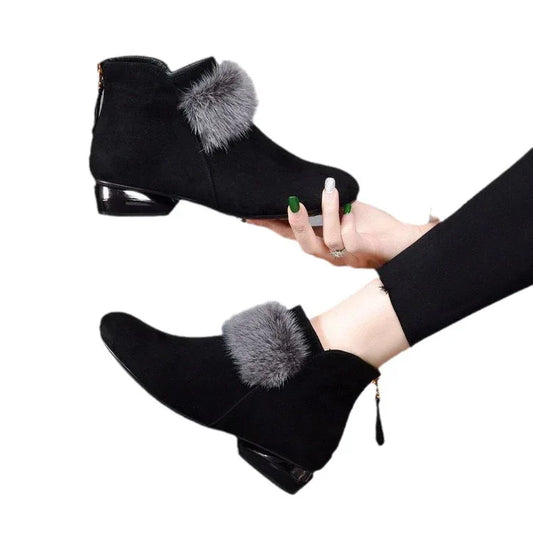 Winter Rubber Back Zipper Artificial Velboa Boots - DanaFashionstore