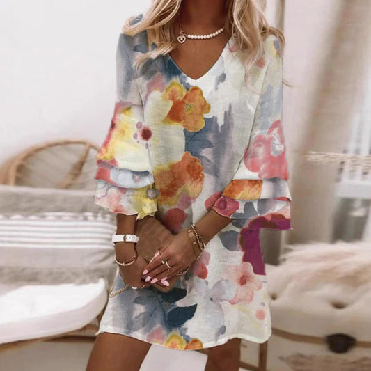 3D Digital Printed V-neck Sleeveless Dress