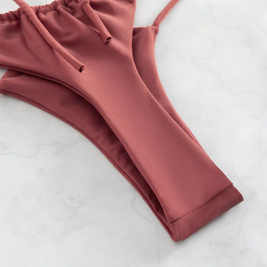 Women's Bikini Swimwear Solid Color Double Layer Fabric Split - DanaFashionstore