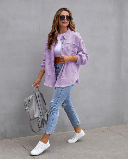 Fashion Ripped Shirt Jacket Female Autumn And Spring Casual Tops Womens Clothing - DanaFashionstore