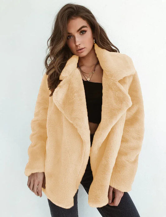 Sexy Plush Lapel Woolen Coat Women - DanaFashionstore