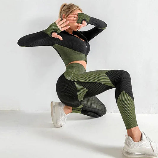 3PCS Yoga Set Seamless Sport Set Women Gym Clothing Leggings Women Crop Top Sports Bra Women Fitness Gym Set Womens Outfits Tracksuit - DanaFashionstore