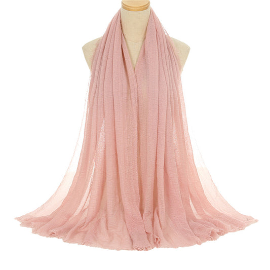 Pleated Viscose Yarn Monochrome Scarf Natural Wrinkled Cotton And Linen Burrs