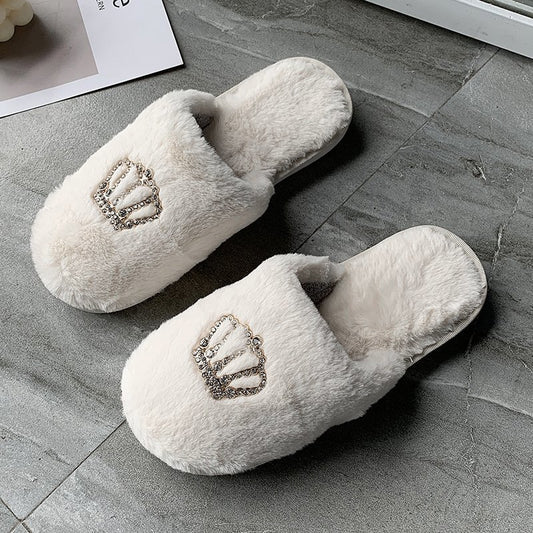 Women's winter home warm slippers non-slip soft bottom crown slippers