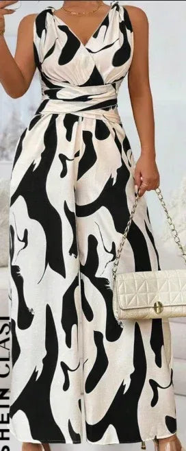 Fashionable Random Print Backless Jumpsuit 2026 - Casual Party Jumpsuit - DanaFashionstore