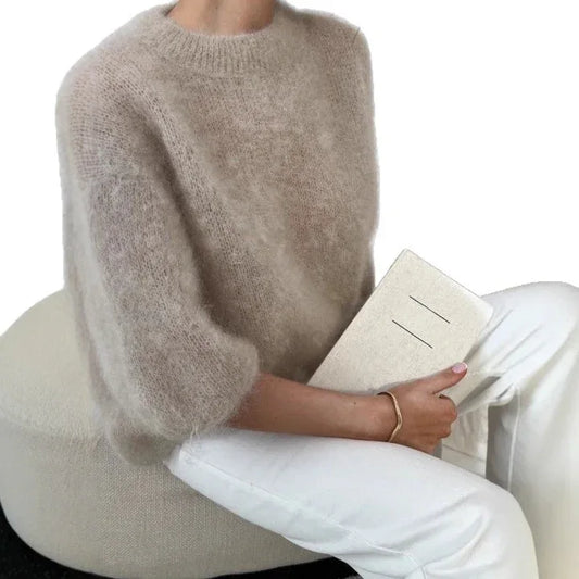 Womens Casual Solid-color Loose-fitting Cozy Plush Long-sleeve Sweater - DanaFashionstore