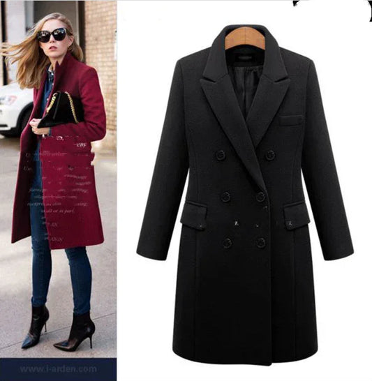 Medium length large woolen overcoat for women - DanaFashionstore