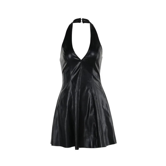 Fashion V-neck Leather Backless Dress Women - DanaFashionstore