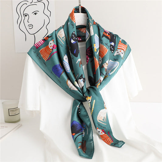Cartoon Cat Silk Scarf Fashion Sun Protection